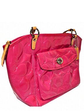 Coach F14663 Leah Op Art Pink Patent Leather Tote Shoulder Bag